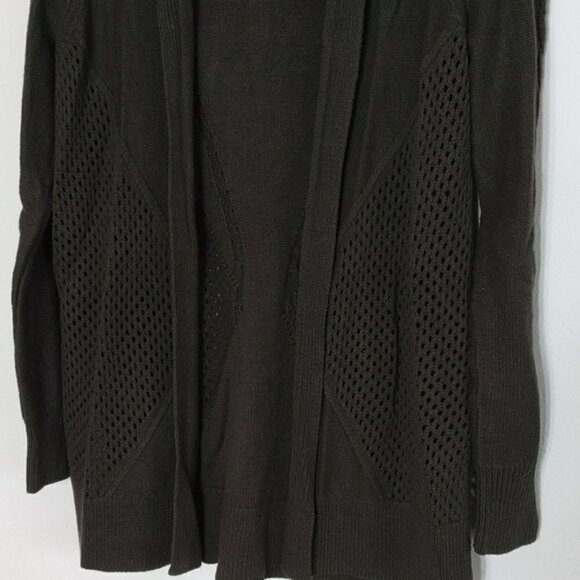 Olive Green Open Front Hooded Cardigan Sweater - Picture 3 of 3